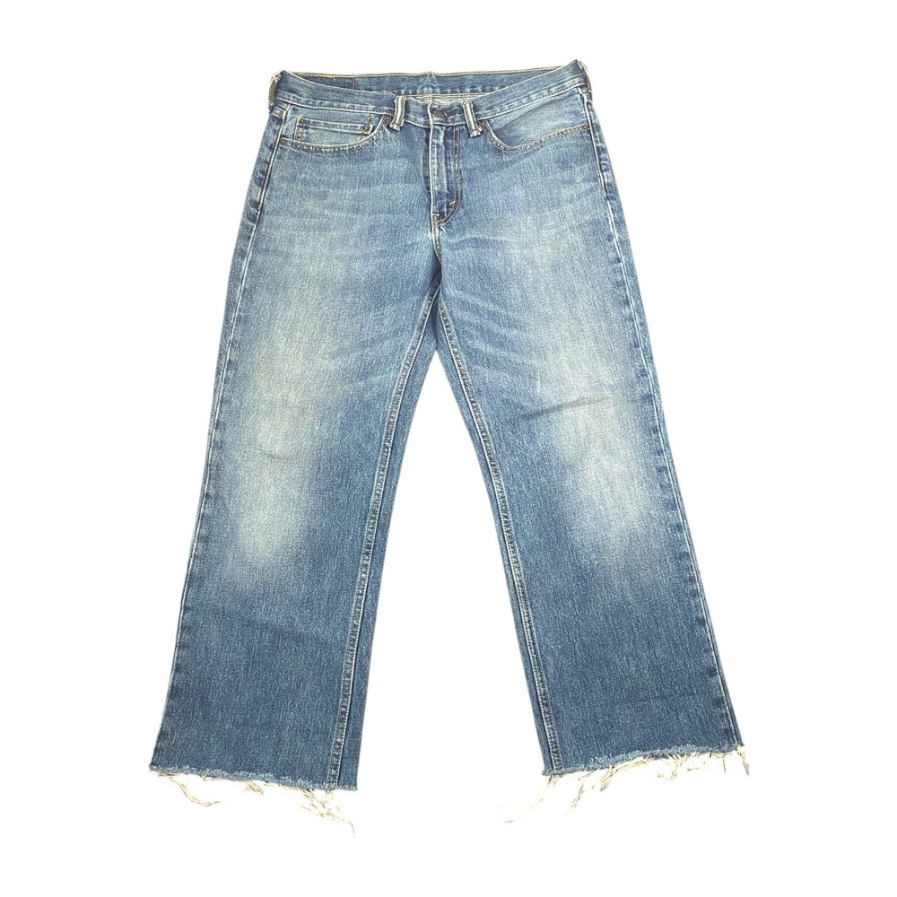 Levis 514 Straight Fit Jeans Blue Medium Wash Raw Frayed Hem Denim Size Men 34
